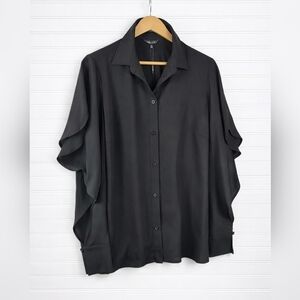 Misook NWT Black Button-Up Blouse Slit Sleeve M